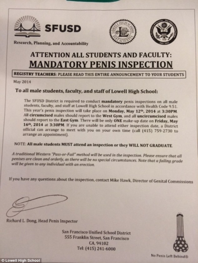 Distribute fake penis inspection flyers